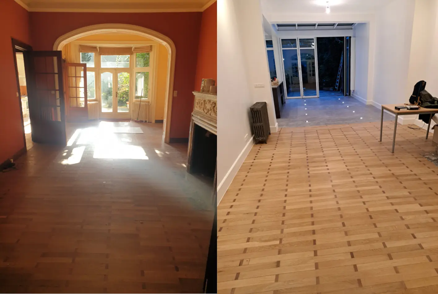 Living room renovation before and after in Belgium