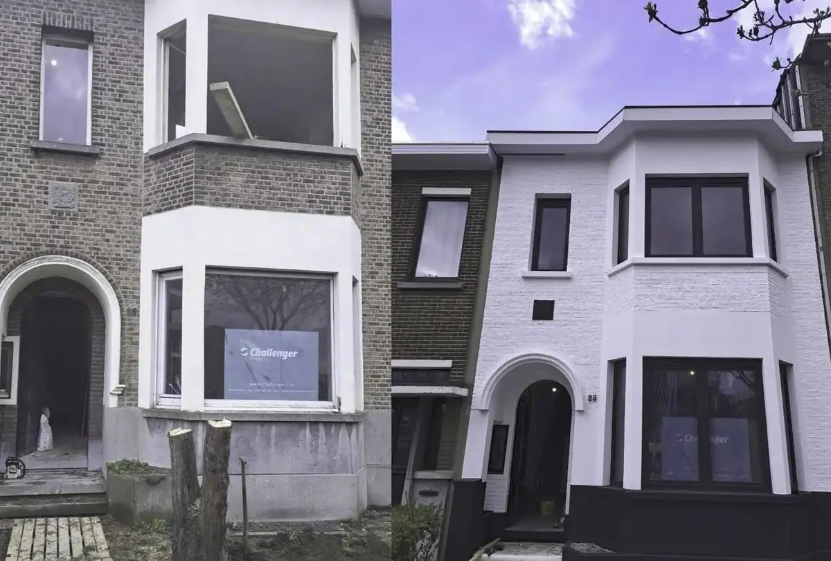 Renovated house exterior, before and after